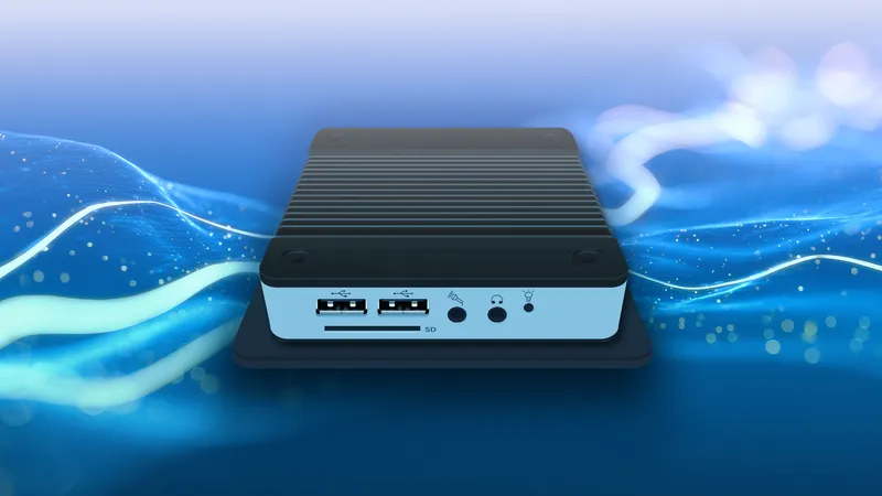 The CUBE player showcased against a bright blue background