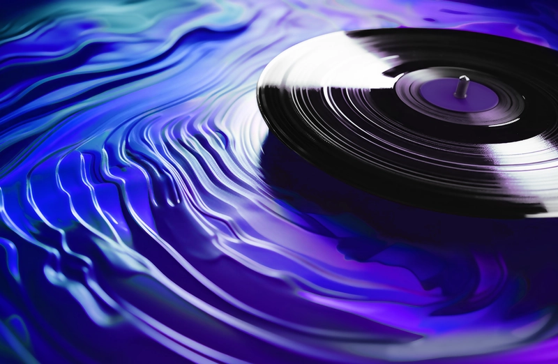 vinyl record against a blue background